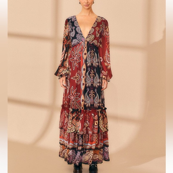 Farm Rio Black Sweet Mermaids V Neck Maxi Dress sz large new with tag - Picture 2 of 8